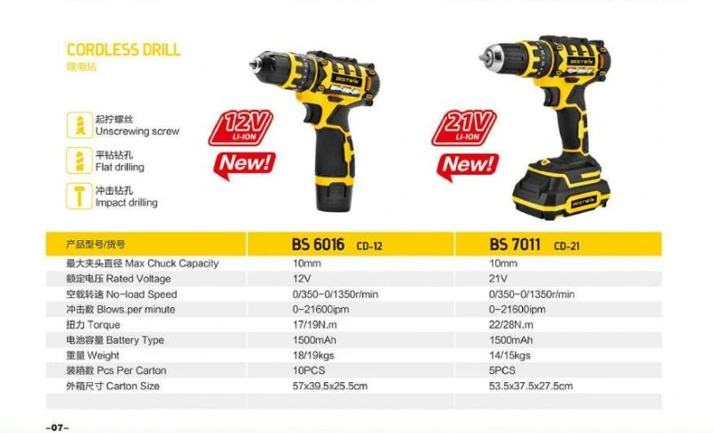 Specifications for Cordless Drill BS6016