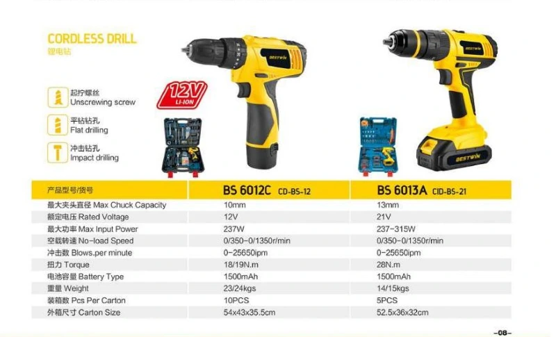 Specifications for Cordless Drill BS6012C